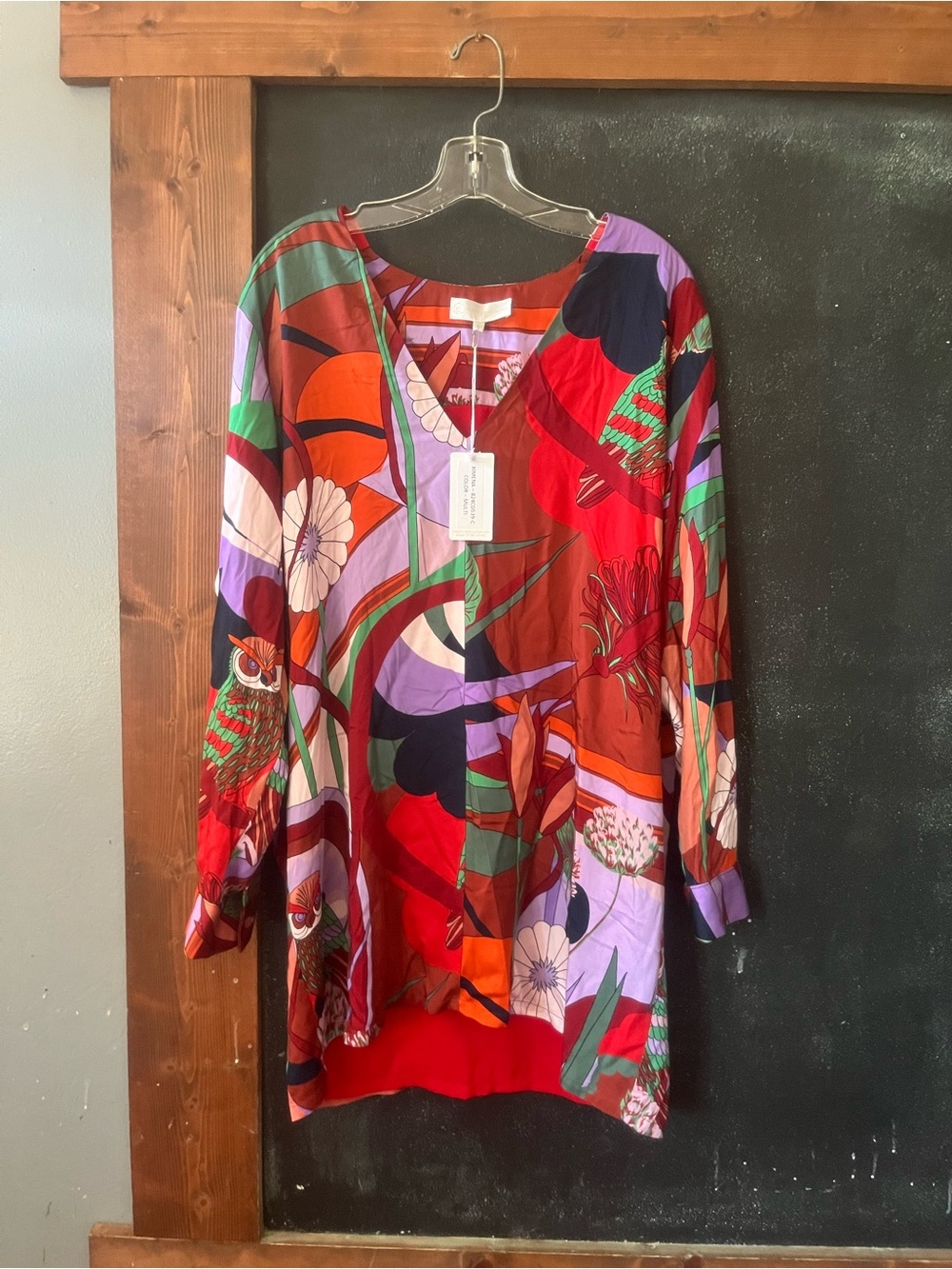 Corey Lynn Calter Vibrant Floral Red Multi-Color Tunic Dress size L NWT OWL